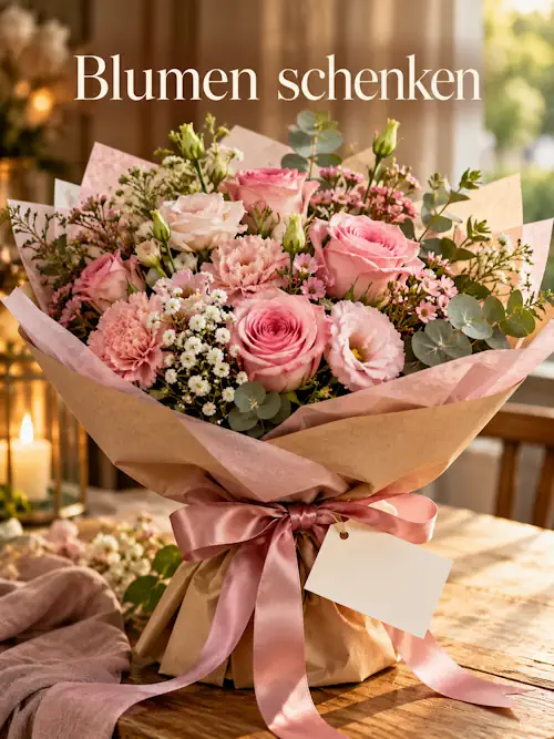 Blumenstrauß als Geschenk mit Schleife