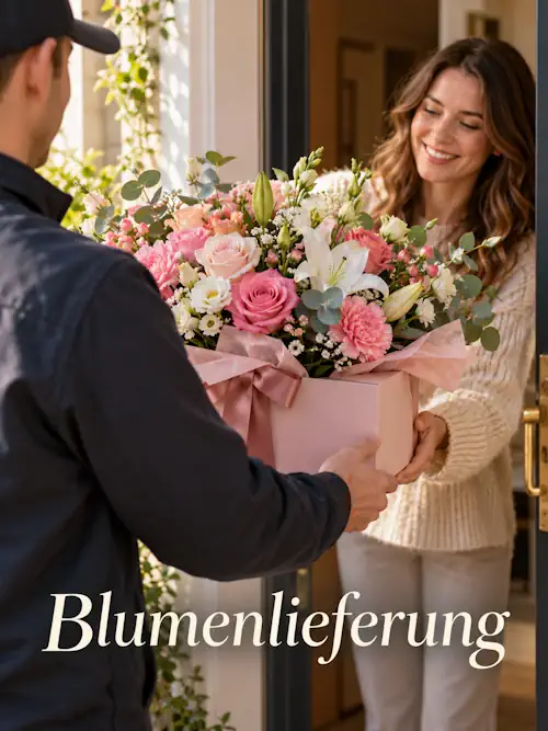 Blumenlieferung an eine Haustür