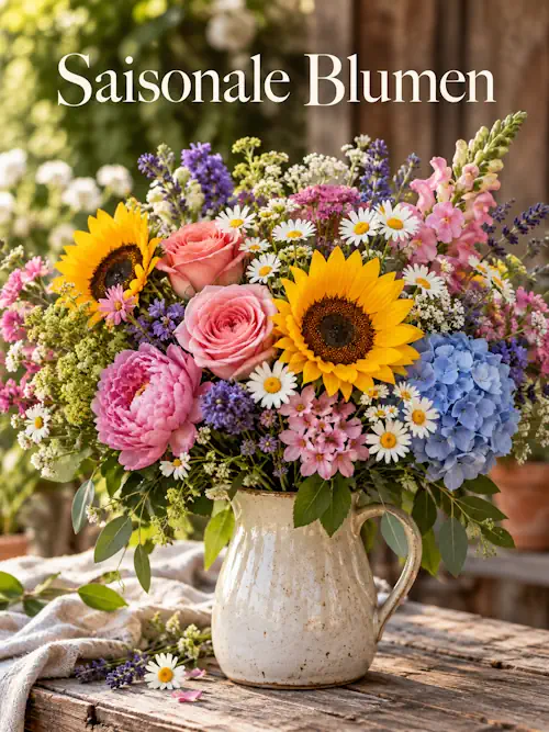 Saisonale Blumen in einem bunten Arrangement